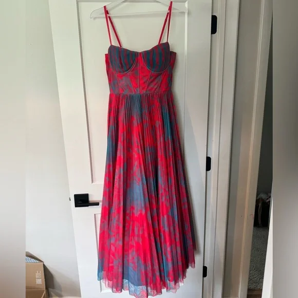 hutch corset pleated maxi dress Hutch Amara Corset Pleated Tulle Fit & Flare Midi Dress